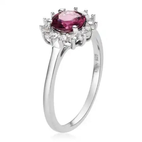 Tanzanian Rhodolite Garnet Sunburst Ring in Platinum Over Sterling Silver - Picture 3 of 8
